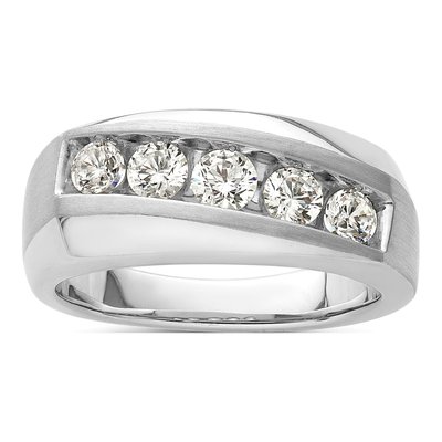 Men's 10K White Gold 1 ct tw Lab-Grown Diamond 5-Stone Ring