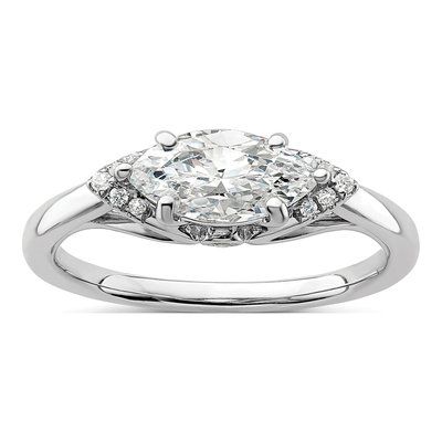 14K White Gold Lab-Grown Diamond Center East-West Marquise Engagement Ring Semi-Mount