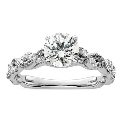14K White Gold Lab-Grown Diamond Center Round Engagement Ring Semi-Mount