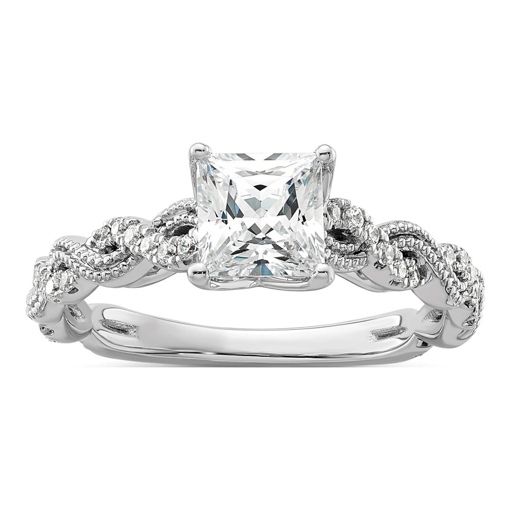 14K White Gold Lab-Grown Diamond Center Princess Engagement Ring Semi-Mount