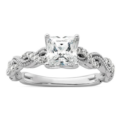 14K White Gold Lab-Grown Diamond Center Princess Engagement Ring Semi-Mount