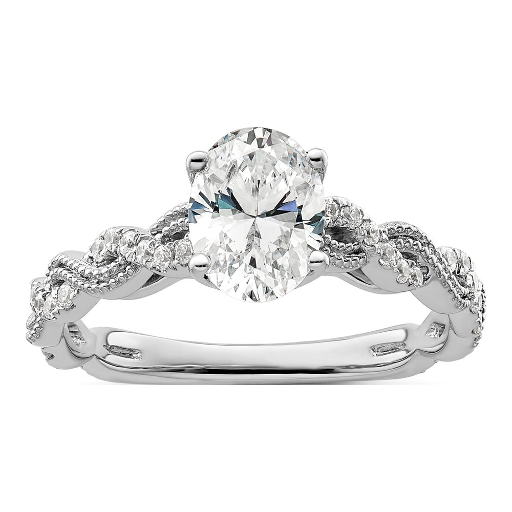 14K White Gold Lab-Grown Diamond Oval Halo Engagement Ring Semi-Mount