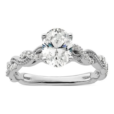 14K White Gold Lab-Grown Diamond Oval Halo Engagement Ring Semi-Mount