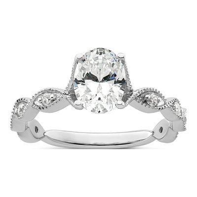 14K White Gold Lab-Grown Diamond Oval Engagement Ring Semi-Mount