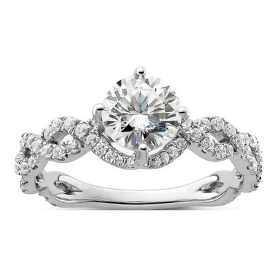 14K White Gold Lab-Grown Diamond Halo Engagement Ring Semi-Mount