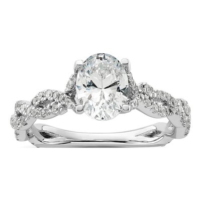 14K White Gold Lab-Grown Diamond Oval Engagement Ring Semi-Mount