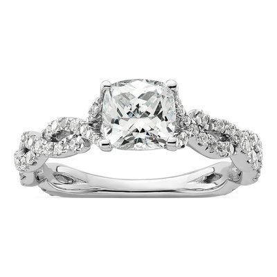 14K White Gold Lab-Grown Diamond Center Cushion Engagement Ring Semi-Mount