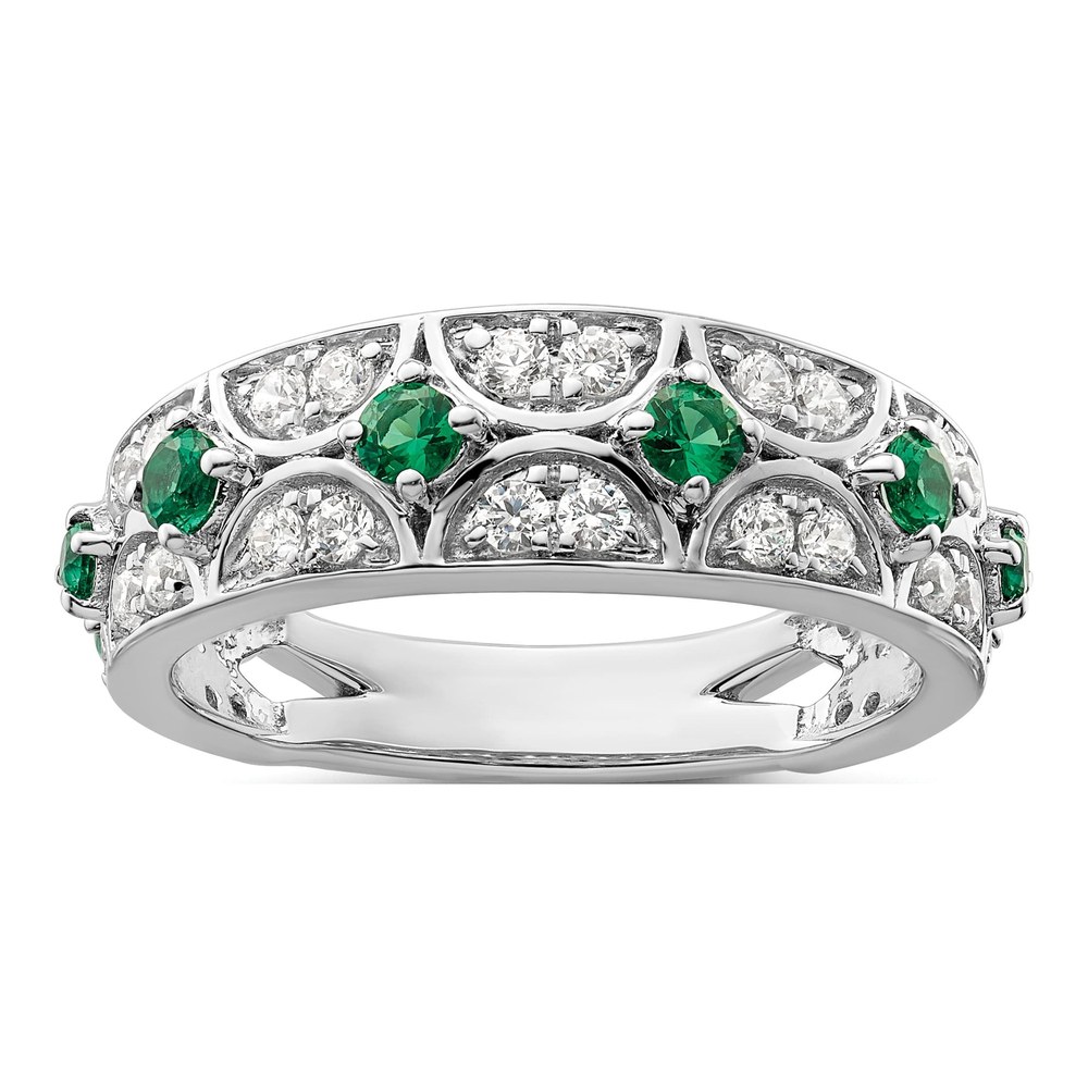14K White Gold 1/2 ct tw Lab-Created Emerald & Lab-Grown Diamond Ring