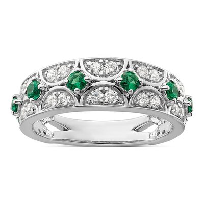 14K White Gold 1/2 ct tw Lab-Created Emerald & Lab-Grown Diamond Ring