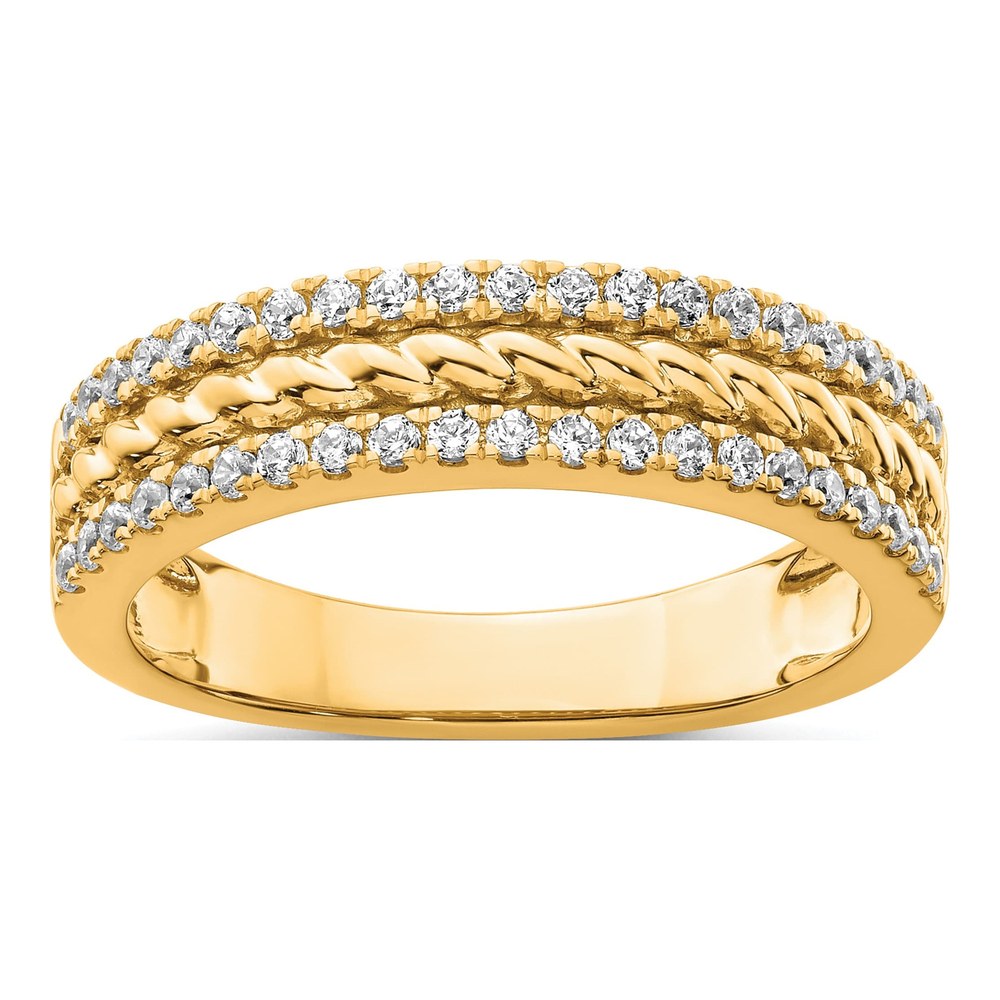 14K Yellow Gold 3mm Polished 1/3 Carat Diamond 3-Row Fashion Ring