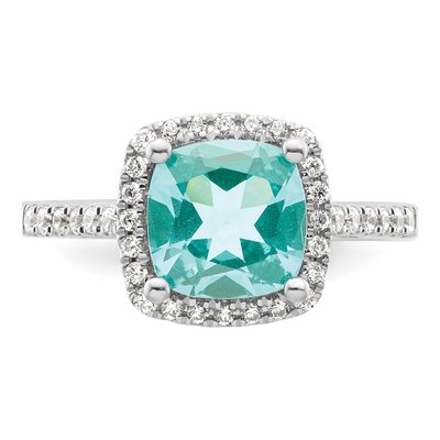 14K White Gold 0.27 ct tw Lab-Created Paraiba & Lab-Grown Diamond Cushion Ring – view 4