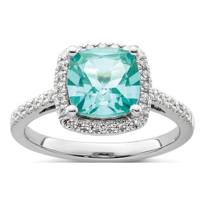 14K White Gold 0.27 ct tw Lab-Created Paraiba & Lab-Grown Diamond Cushion Ring