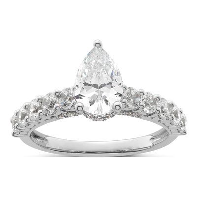 14K White Gold Lab-Grown Diamond Pear Engagement Ring Semi-Mount