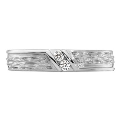 Men's 14K White Gold 1/10 ct tw Diamond Hammered Wedding Band – view 4