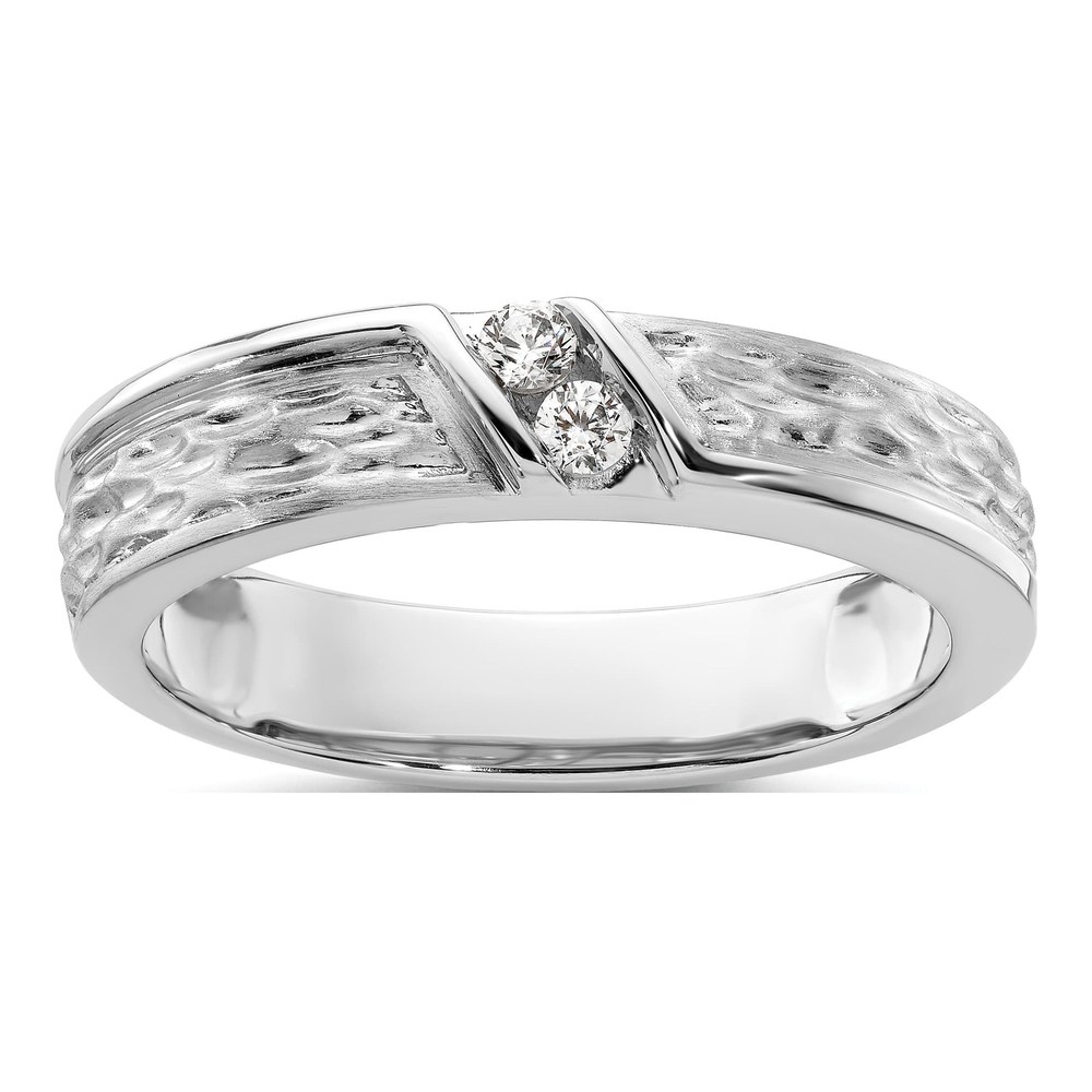 14K White Gold Hammered Diamond Men's Wedding Band