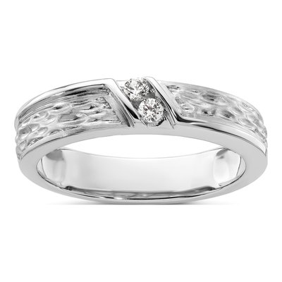 Men's 14K White Gold 1/10 ct tw Diamond Hammered Wedding Band