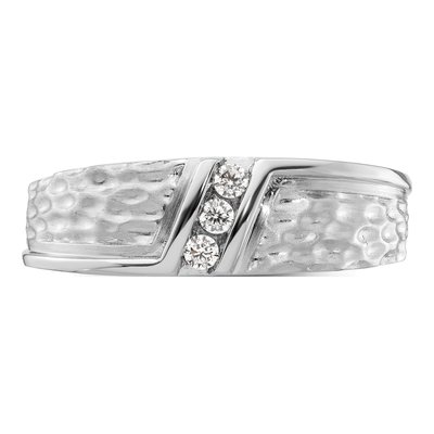 Men's 14K White Gold 1/8 ct tw Diamond Hammered Wedding Band – view 4