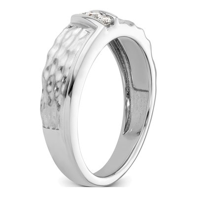 Men's 14K White Gold 1/8 ct tw Diamond Hammered Wedding Band – view 6