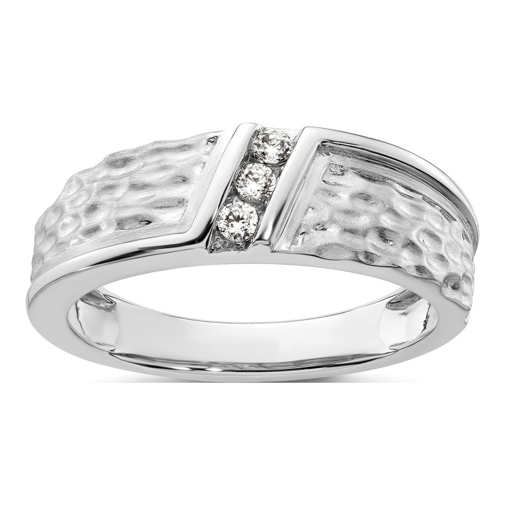 Men's 14K White Gold Hammered Diamond Wedding Band