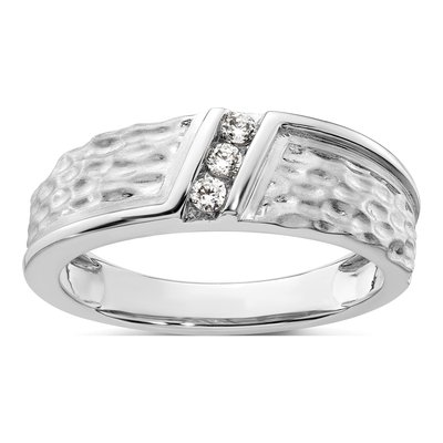 Men's 14K White Gold 1/8 ct tw Diamond Hammered Wedding Band