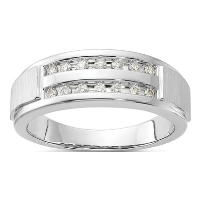 Men's 10K White Gold 1/5 ct tw Lab-Grown Diamond Double Row Ring