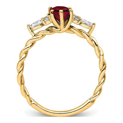 14K Yellow Gold 1/6 ct tw Lab-Created Ruby & Diamond Oval July Twisted Ring – view 2