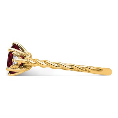 14K Yellow Gold 1/6 ct tw Lab-Created Ruby & Diamond Oval July Twisted Ring – view 3