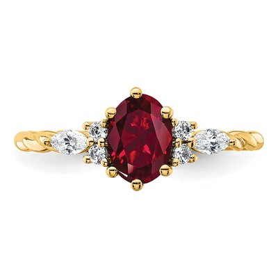14K Yellow Gold 1/6 ct tw Lab-Created Ruby & Diamond Oval July Twisted Ring – view 4