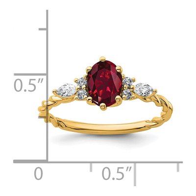 14K Yellow Gold 1/6 ct tw Lab-Created Ruby & Diamond Oval July Twisted Ring – view 5
