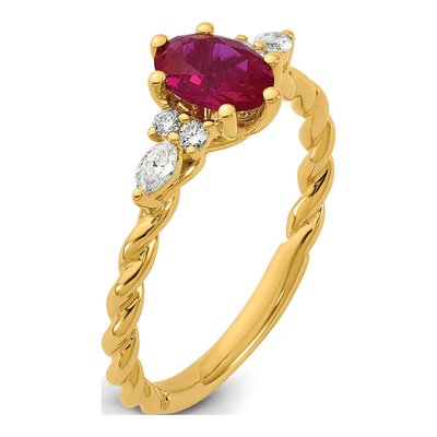 14K Yellow Gold 1/6 ct tw Lab-Created Ruby & Diamond Oval July Twisted Ring – view 6