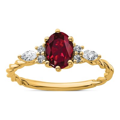 14K Yellow Gold 1/6 ct tw Lab-Created Ruby & Diamond Oval July Twisted Ring