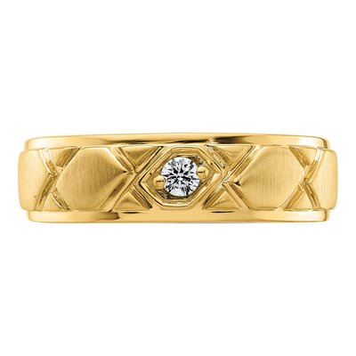 Men's 14K Yellow Gold 1/10 ct tw Diamond Grooved Wedding Band – view 4
