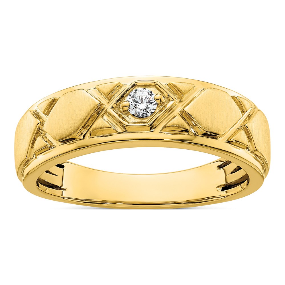 14K Yellow Gold Grooved Diamond Wedding Band