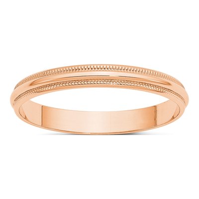 14K Rose Gold 3mm Domed Milgrain Wedding Band