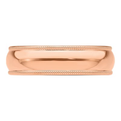 14K Rose Gold 6mm Domed Milgrain Wedding Band – view 5
