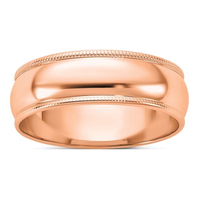 14K Rose Gold 6mm Domed Milgrain Wedding Band