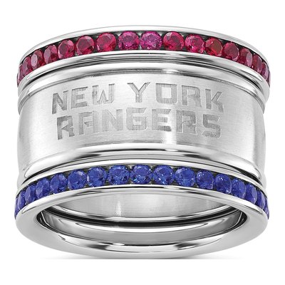 NY Rangers Crystal Stainless Steel Stacked Ring Set