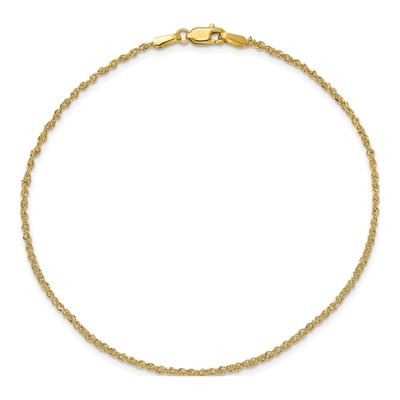 14K Yellow Gold 1.7mm Rope Chain Anklet – view 2