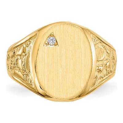 Men's 14K Yellow Gold Diamond Nugget Signet Ring – view 3