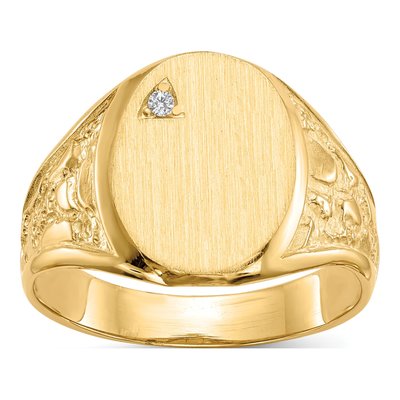 Men's 14K Yellow Gold Diamond Nugget Signet Ring