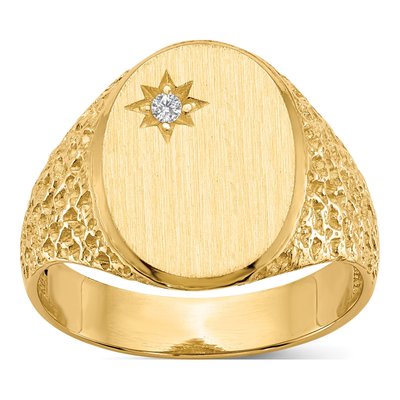 Men's 14K Yellow Gold 1/20 ct tw Diamond Nugget Signet Ring