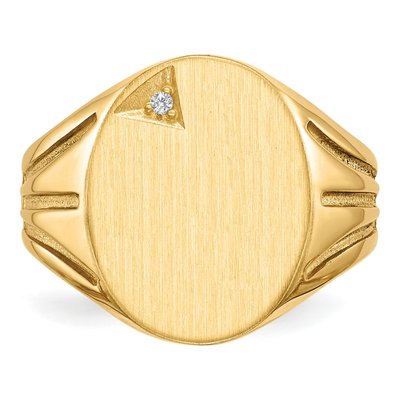 Men's 14K Yellow Gold Diamond Oval Signet Ring – view 3