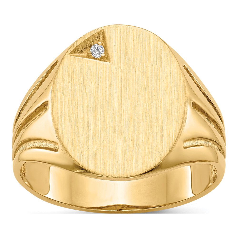 Men's 14K Yellow Gold Diamond Oval Signet Ring