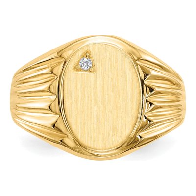 Men's 14K Yellow Gold Diamond Oval Signet Ring – view 3
