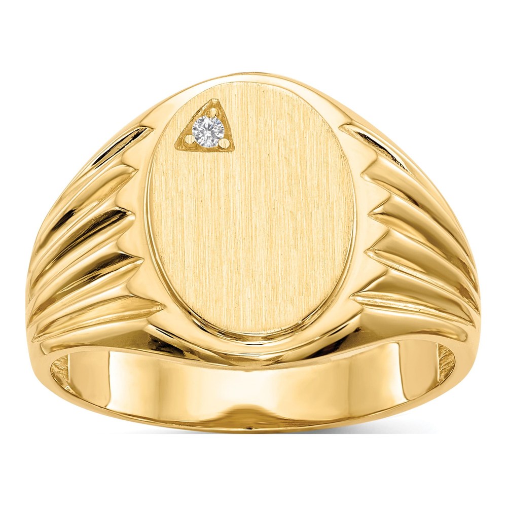 Men's 14K Yellow Gold Diamond Oval Signet Ring