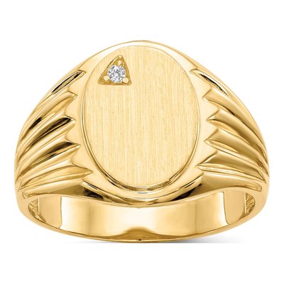 Men's 14K Yellow Gold Diamond Oval Signet Ring