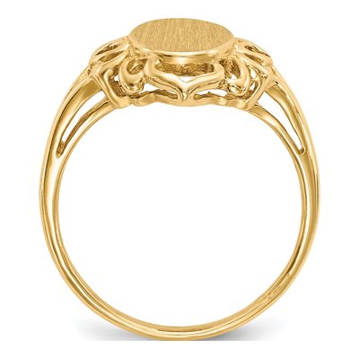14K Yellow Gold Oval Filigree Heart Signet Ring – view 3