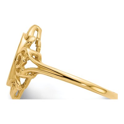 14K Yellow Gold Oval Filigree Heart Signet Ring – view 4