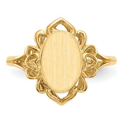 14K Yellow Gold Oval Filigree Heart Signet Ring – view 5