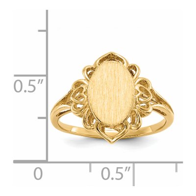 14K Yellow Gold Oval Filigree Heart Signet Ring – view 6